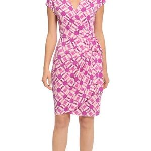 Maggy London Pink & Purple Geometric Wrap Dress